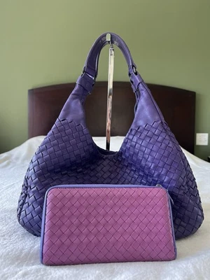 Bottega Veneta Campana Purple Intrecciato Hobo Bag & Long Zippy Wallet Preloved - Image 1 of 4