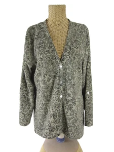 Habitat Womens Large Gray Taupe Floral LS Seersucker Shirt Top Tunic V Neck Top - Picture 1 of 9