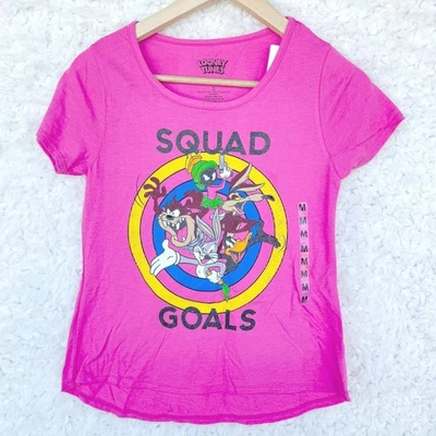 Looney Tunes Squad Goals Pink Graphic T-Shirt Girls Kids Size Medium 8 New - Image 1 of 3