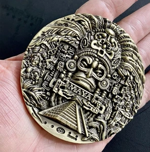 Maya Azteken riesige Challenge Münze - bronzefarben - schwer - 3D - Bild 1 von 9