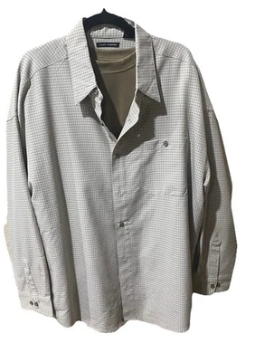 Haggar Men’s 2X Luxury Microfiber Button Down Shirt Layered Look Tan Tee Checker - Image 1 of 4