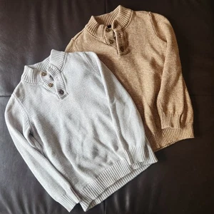 Carters Sweater Lot of 2 Boys Sz 8 100 Cotton Heather Gray Brown Mock Neck - Picture 1 of 4