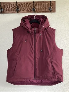 CABELAS Women's Size 2XL Goose Down Puffer Vest Zip Removable Hood Maroon - Picture 1 of 8