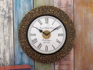 Wooden Frame Brass Carving Fitted Wall Clock Handcrafted Clock for living room - Picture 1 of 6