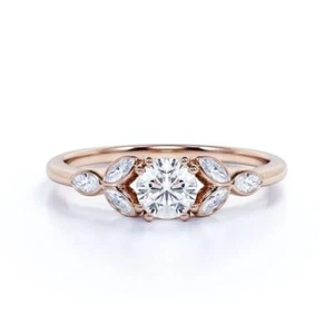 14k Rose Gold Moissanite Engagement Ring Nature Themed Rings Wedding Rings - Picture 1 of 6