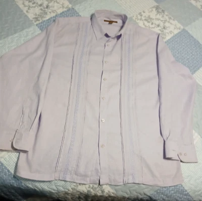 MONDO UOMO Men’s XL Shirt Long Sleeve Lavender Embroidered Front Linen/Cotton - Image 1 of 4