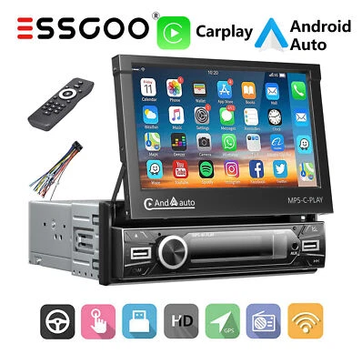 Car Stereo Wireless Carplay Android Auto Radio Single DIN 7"  Bluetooth USB WIFI - Image 1 of 4