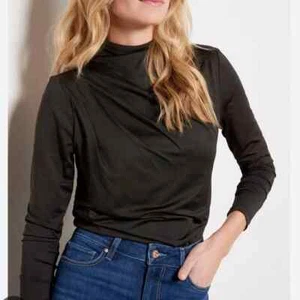 New Evereve Women’s Black Ashlin Draped Top Long Sleeve Stretch Mock Neck Top L - Picture 1 of 8