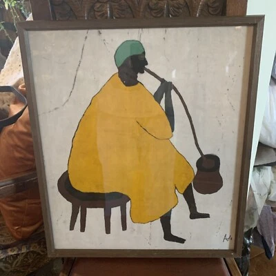 Pintura Muhammad Ali Cachimba Africana 19x17 Enmarcada Rara Foto 1 de 4