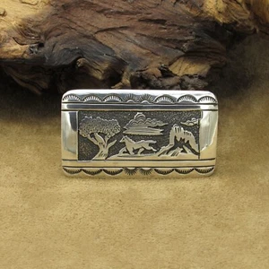 Tommy Singer Sterling Silver Belt Buckle Featuring Clouds, Mountains, and Horse - Picture 1 of 5