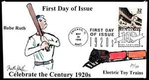 1998 Babe Ruth FDC Celebrate the 1920's Babe Ruth Toy Trains HP Matteson Cachet - Picture 1 of 2
