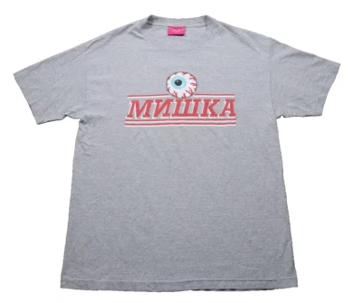 Y2K Mishka Eyeball Graphic T-Shirt Men's Large Gray Short-Sleeve Skater USA Made - Image 1 of 4