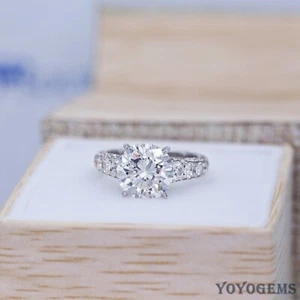 Anillo de compromiso solitario Moissanite 3 quilates corte redondo F/VVS1 oro blanco sólido 14K - Imagen 1 de 9