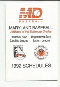 Frederick Keys & Hagerstown Suns 1992 calendario de bolsillo afiliados Orioles reducido - Imagen 1 de 1