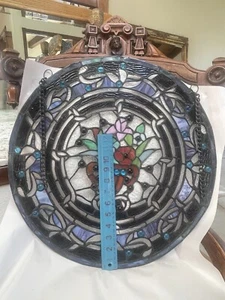 18" Stained Glass Panel Decorative Window Hanging Suncatcher Round Big Handmade - Picture 1 of 11