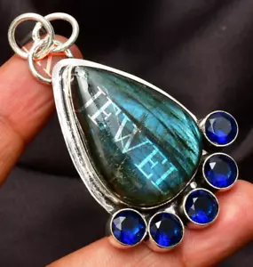 Natural Labradorite 925 Sterling Silver Gemstone Handmade Jewelry Pendant 1.85" - Picture 1 of 8