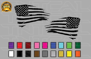American Flag Decal Set Sticker Vinyl Distressed Tattered USA Car Truck Window - Picture 1 of 2