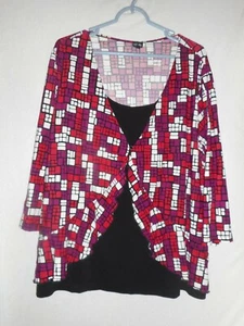 Rafaella Woman mock 2 fer Purple Black White Abstract Blouse Top - Picture 1 of 5