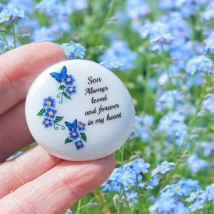 Son Bereavement Pocket Hug Pebbles, Son Memorial Gift, Son Forget Me Not Pebble - Picture 1 of 2