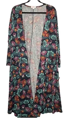 Suéter Plumero Cárdigan Mediano LulaRoe Sarah Rosa Como Nuevo Floral Rayas Geométricas Foto 1 de 4