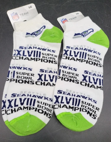 2 PAIR Seattle Seahawks NFL No Show Socks Large 10-13 Men New Super Bowl Cover