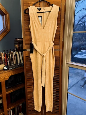 BEBE Women's Small Desert Mist Faux Suede Sleeveless V Neck Catsuit - NWT - READ - Image 1 of 4