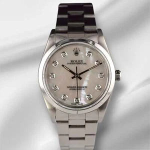 Rolex 34mm Oyster Perpetual White Mop Diamond Dial Stainless Steel Watch 14000 - Picture 1 of 11