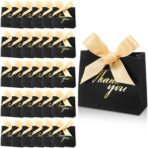 50 Pcs Thank You Gift Bags with Gold Bow Ribbon Small Glitter Paper Gift Wrap... - Picture 1 of 7