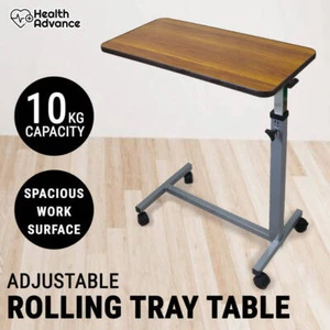 Overbed Table Bedside Mobility Adjustable Rolling Desk Study Medical Gas Lift - Picture 1 of 10