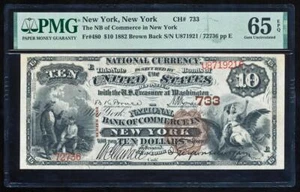 1882 $10 BROWN BACK - NEW YORK PMG65 EPQ GEM CU "JP MORGAN" - Picture 1 of 2