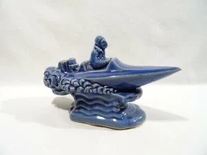 Scultura Ceramica Craquelé Barca Fuoribordo Vintage Ceramic Boat KERAMIK BOOT - Bild 1 von 9