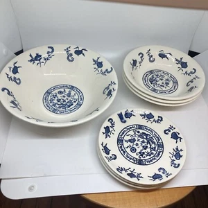 7er Set Vintage Scio Zwiebelblau 1 8,5” Schüssel 3 Müslischalen 3 6” BB Teller MCM Farm - Bild 1 von 9