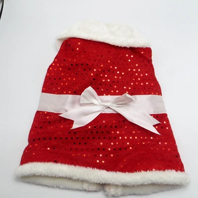 Vestido de Navidad mediano para perro lentejuelas rojas piel blanca lazo satinado ropa ligera Foto 1 de 4