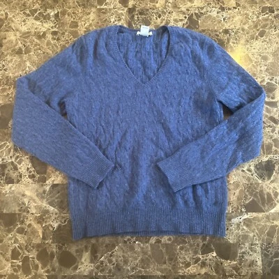 Tweeds Cashmere Sweater XL Womens Blue Cable Knit Scoop Neck **READ LIL FLAW** - Image 1 of 4