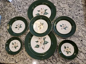 Homer Laughlin M54N8/Lifetime China Co. JADE ROSE Dinner Salad Saucer Set Of 7 - Picture 1 of 8