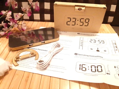 Gold Digital Alarm Clock,6" LED Mirror Electronic Clock 2 USB Charging Ports - Image 1 of 4