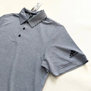 $70 NWT Men's ADIDAS Golf Ottoman Pencil Stripe Navy-White Polo Shirt Small - Picture 1 of 7