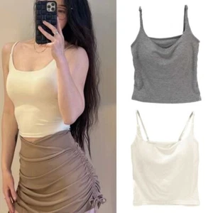 Solid Color Sling Camisole Adjustable Straps Crop Top New Lady Bra Summer - Picture 1 of 16