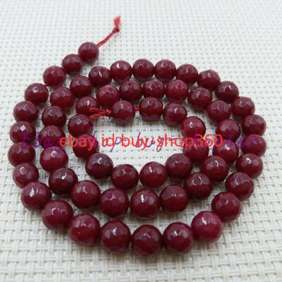 Natural 6mm Faceted Red Jade Round Gemstone Loose Beads 15" - Image 1 of 4