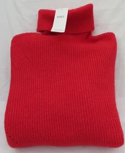 LADIES MARKS AND SPENCER RED ORCHID RIBBED POLO NECK JUMPER SIZE M - Picture 1 of 8