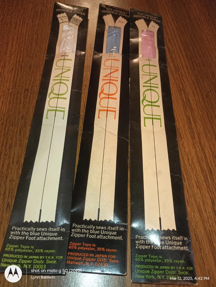 3 Vintage UNIQUE Invisible Zippers  New - Image 1 of 1