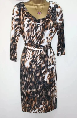 Matthew Williamson Bodycon Leopard Dress 12 UK Cowl neck 3/4 Sleeve Belted Xmas - Image 1 of 4