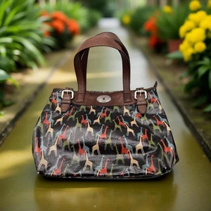 Fossil KeyPer Black Giraffe Coated Canvas Shoulder Bag Purse Tote - Picture 1 of 15