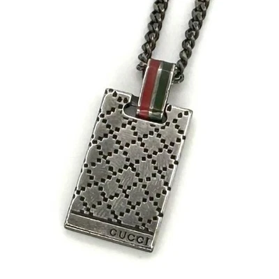 GUCCI Collana Ciondolo Motivo Diamante Argento 925 Unisex Accessorio Autentico - Immagine 1 di 4