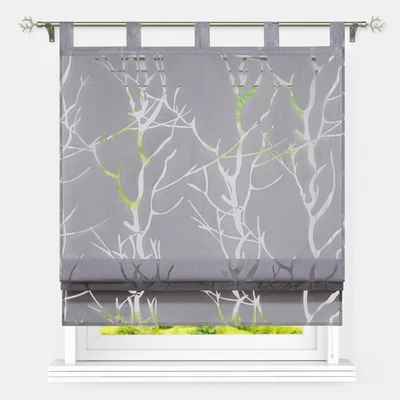 Voile Raffrollo Ausbrenner Raffgardine mit Schlaufen Küche Zweig Vorhang Weiß - Bild 1 von 4