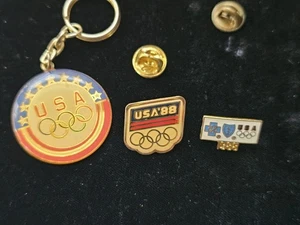 3p 1988 Blue Cross Blue Shield Insurance USA Olympic Sponsor Pin Rings, Key Ring - Picture 1 of 6