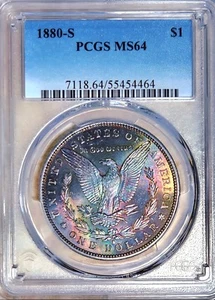 1880 S $1 🌈PCGS MS-64 NATURAL MINT BAG RAINBOW TONED🌈 - Picture 1 of 3