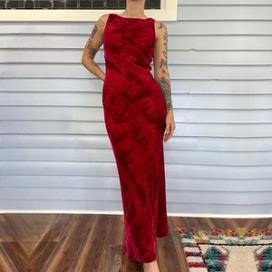 Vintage 80er/90er Jahre Seide Crushed Samt Schrägschnitt Maxikleid (klein) - Bild 1 von 4