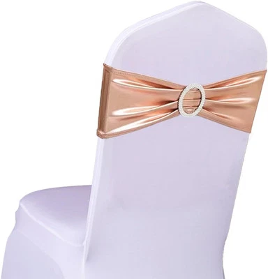Pack of 50 Spandex Rose Gold Chair Sashes for Wedding Pink Gold Chair Bows Sashe - Image 1 of 4