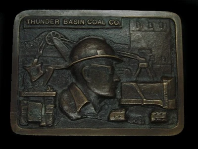 TE03134 *NOS* VINTAGE 1980 **THUNDER BASIN COAL CO.** HEBILLA DE CINTURÓN DE BRONCE MACIZO Foto 1 de 2